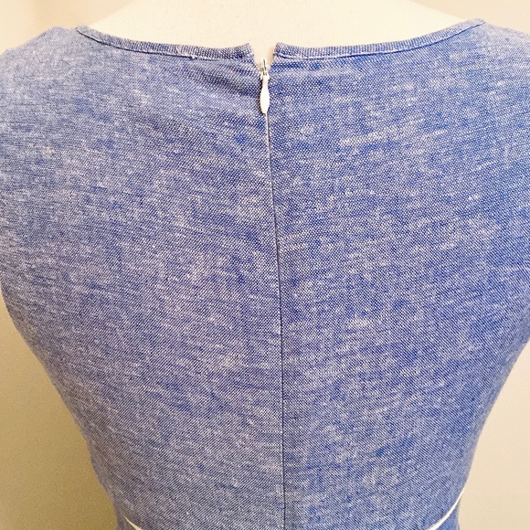 Ann Taylor Blue White Striped Textured Linen Blend Sleeveless Lined MIDI Dress 4 - Picture 8 of 15